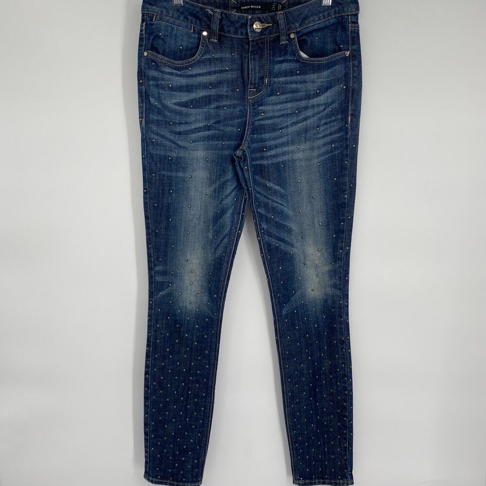 Karen Millen Jeans Women’s 4 Studded Tappered Punk Goth Mid‎ Rise Distressed